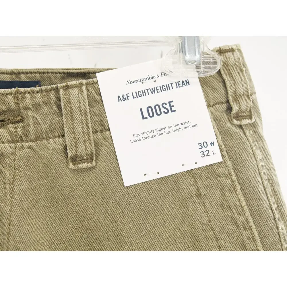 NWT Abercrombie & Fitch Men's Baggy Jeans Pants 30x32 Khaki Olive Green
